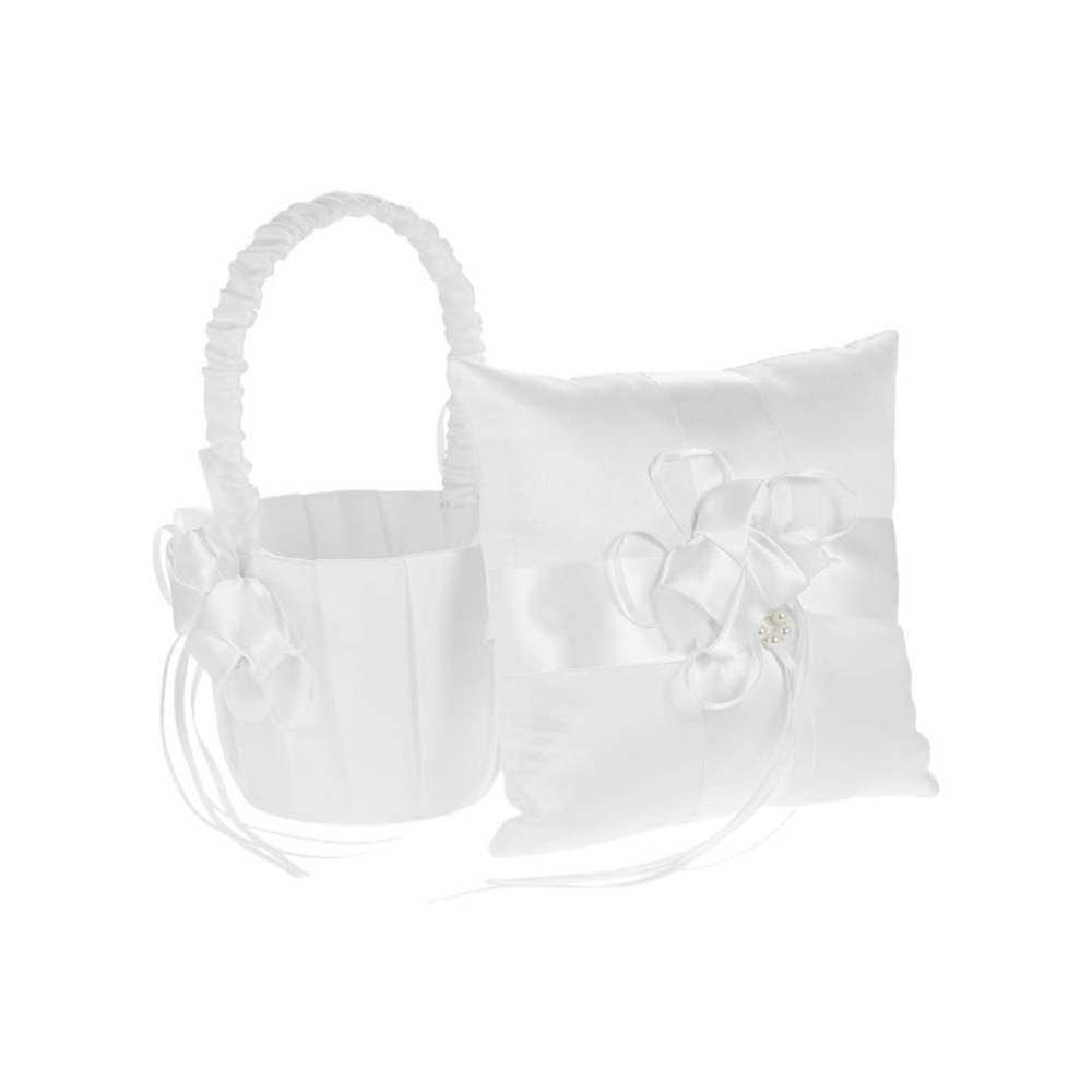 Satin flower girl basket and ring bearer pillow